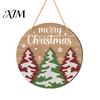 Decorative Board with Hemp Rope Round 2D Wooden Welcome Sign, Farmhouse Christmas Door Hanger Rope, Deer Indoor Outdoor Festive Ornament Tree