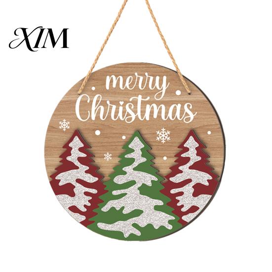 Decorative Board with Hemp Rope Round 2D Wooden Welcome Sign, Farmhouse Christmas Door Hanger Rope, Deer Indoor Outdoor Festive Ornament Tree