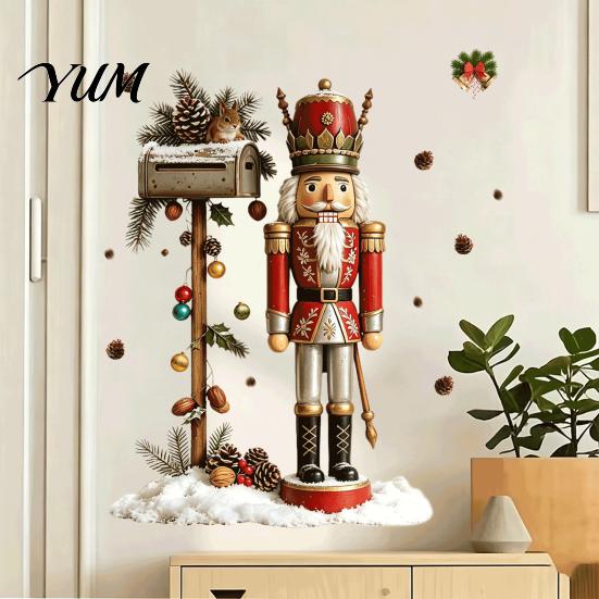 Christmas Wall Decals for Home Decor Nutcracker Soldier Decal, Vintage Mailbox Snow Scene Self-Adhesive Indoor Holiday Art Cabinets Sticker, Removable