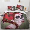 Skull Duvet Cover Queen Size Microfiber Vintage Sugar Skull Girl Day Of The Dead Bride With Dark Color Roses Graphic Bedding Set