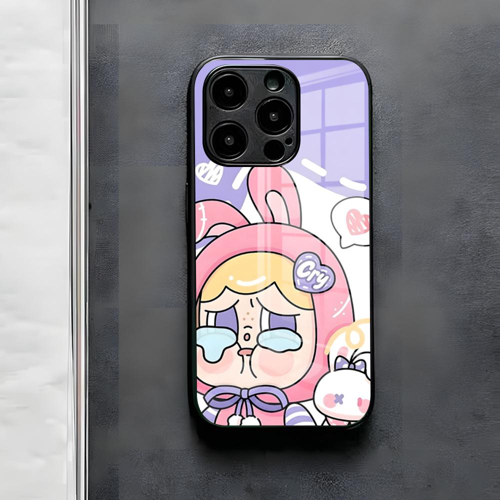 Cute C-Crybaby Doll Phone Case For IPhone 17 Air 16 E Pro Max 15 14 13 Mini 12 Pro 11 Max Plus Black Glass Cover