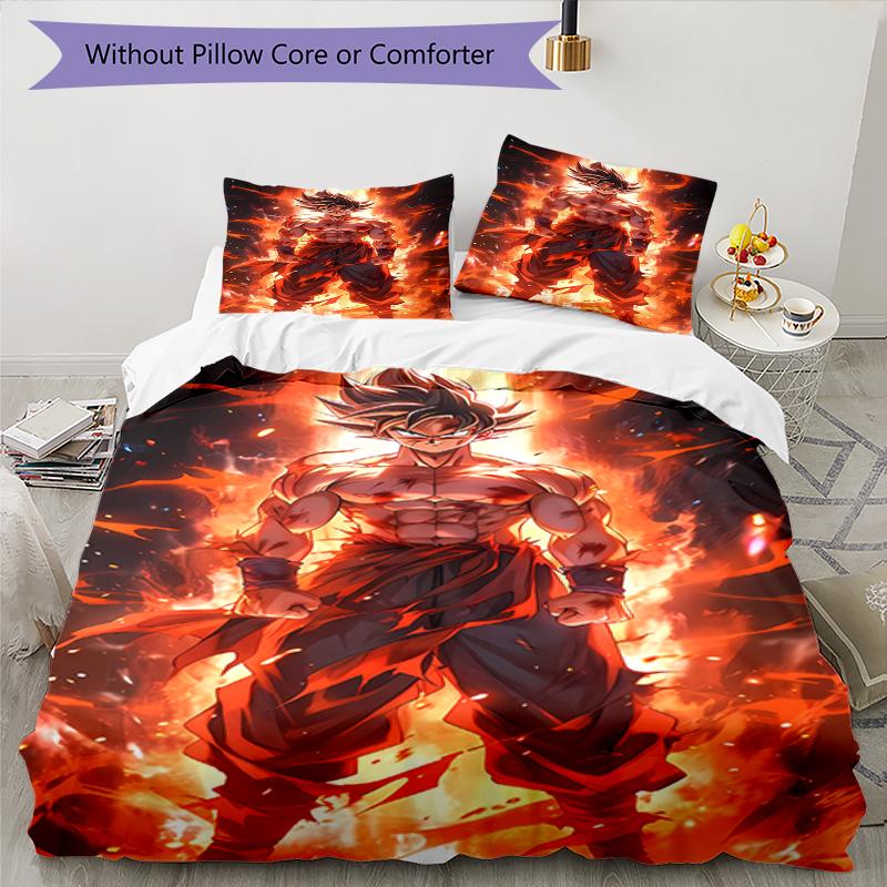 3pcs Dragon Ball Bedding Set Duvet Cover Closure Includes 1 Duvet Cover & 2 Pillowcases, Soft and Comfortable for All Seasons.