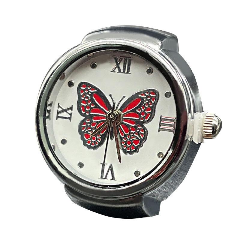 Women Dial Quartz Analog Finger Ring Watch for Butterfly Elastic Gift for Creati