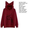 Women Fall Winter Hoodie with Big Pocket Cat Ear Decor Kitty Printing Hooded Full Sleeves Loose Pullover Home School Sport Top