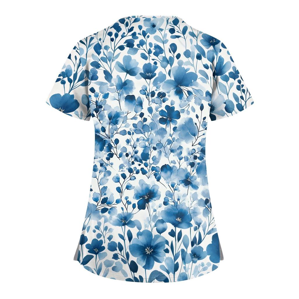 Женский топ с коротким рукавом и V-образным вырезом, принтом и карманом Dry-nurse