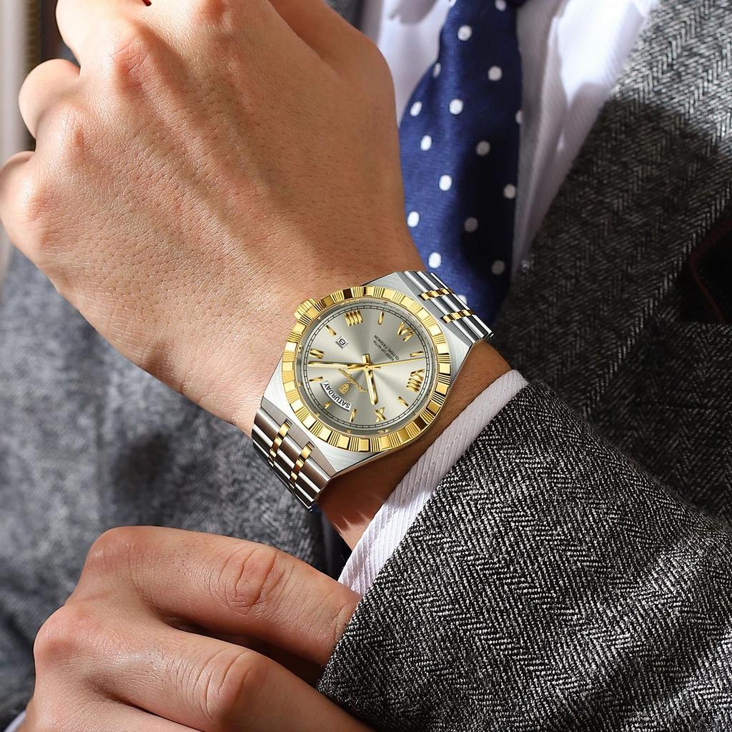 POEDAGAR Business Male Watch Luminous Waterproof Stainless Steel Men Wristwatch Week Date Quartz Fashion Men's Watches