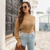 Women Loose Fit Stand Collar Short Length Long Sleeve Autumn Winter Knit Sweater