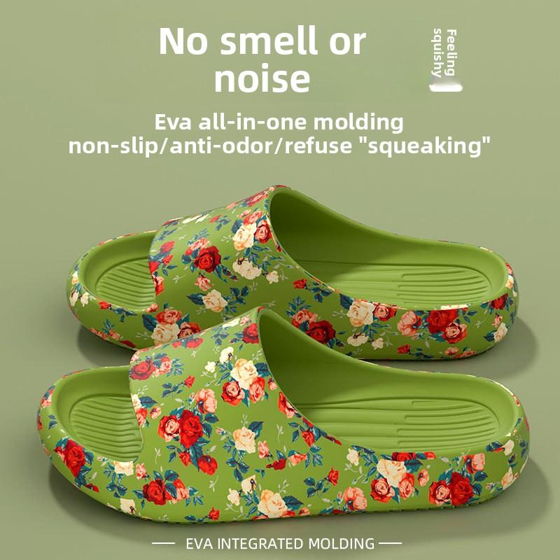 Romantic Floral Style Home and Outdoor Dressing Scene, Women's Preferred Printed Breathable Slippers, Fashion Slippers, Flat Heel
