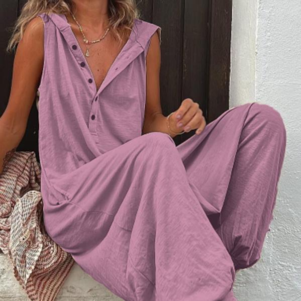 Женский комбинезон, летний винтажный однотонный модный повседневный комбинезон на пуговицах без рукавов с капюшоном, уличная одежда, женский комбинезон 3XL