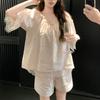 [100% хлопок] Весна-лето новый сладкий девичий стиль домашняя одежда короткий рукав шорты однотонные чистый хлопок пижама накидка