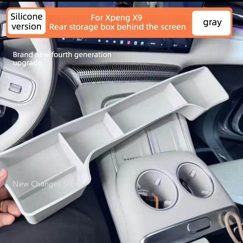 For Xpeng X9 Silicone Storage Box Behind Center Screen Special Hidden Organizer Tray Car Interior Modification Accessories