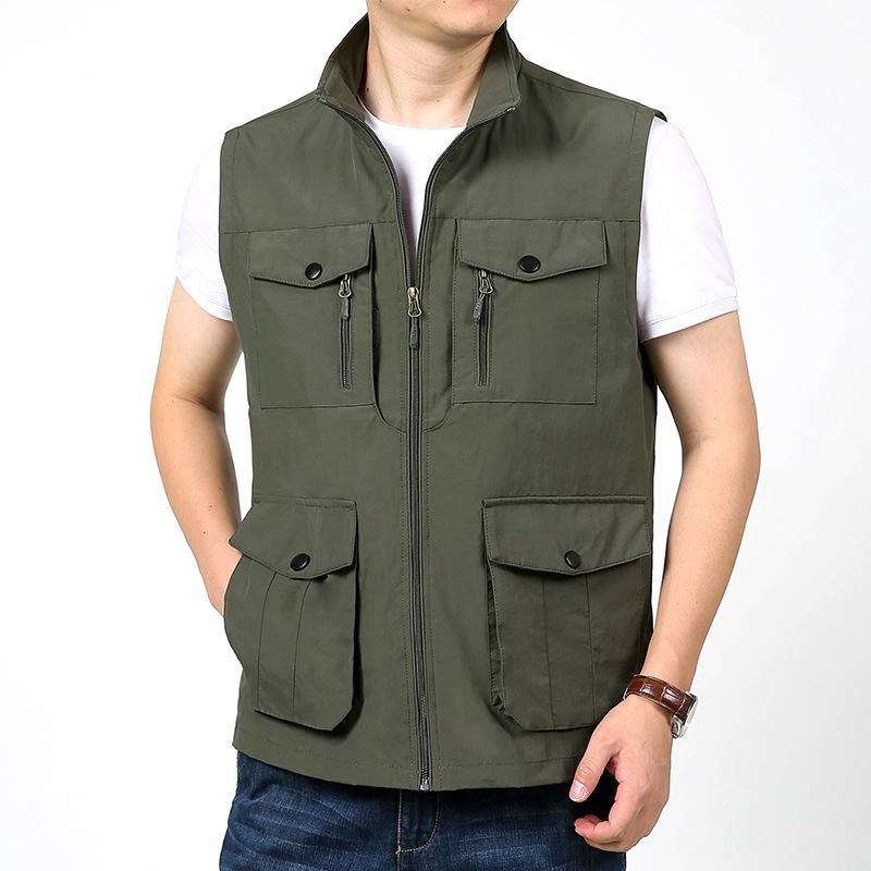 Весенне-осенний жилет с множеством карманов для молодых мужчин и женщин, повседневный жилет с воротником-стойкой для рыбалки, рабочий жилет, пальто, жилет для фотосъемки с принтом