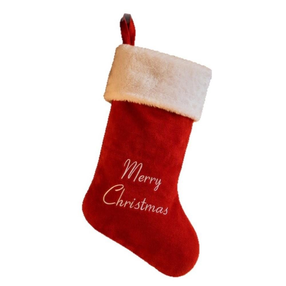 Plush Cuff Christmas Stocking Red Holiday Decoration New Christmas Gift Bag Fireplace Mantel