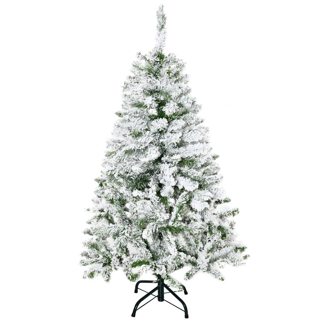 Artificial Christmas Tree, Snow Effect, Flame-Retardant, Hinged Construction, Green/White