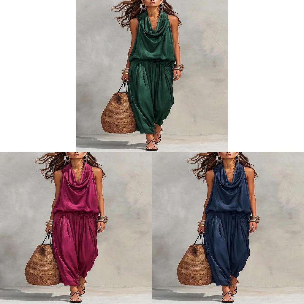 Elegant Polyester Sleeveless Shirt And Long Pants Set For Women In Spring Casual Wear