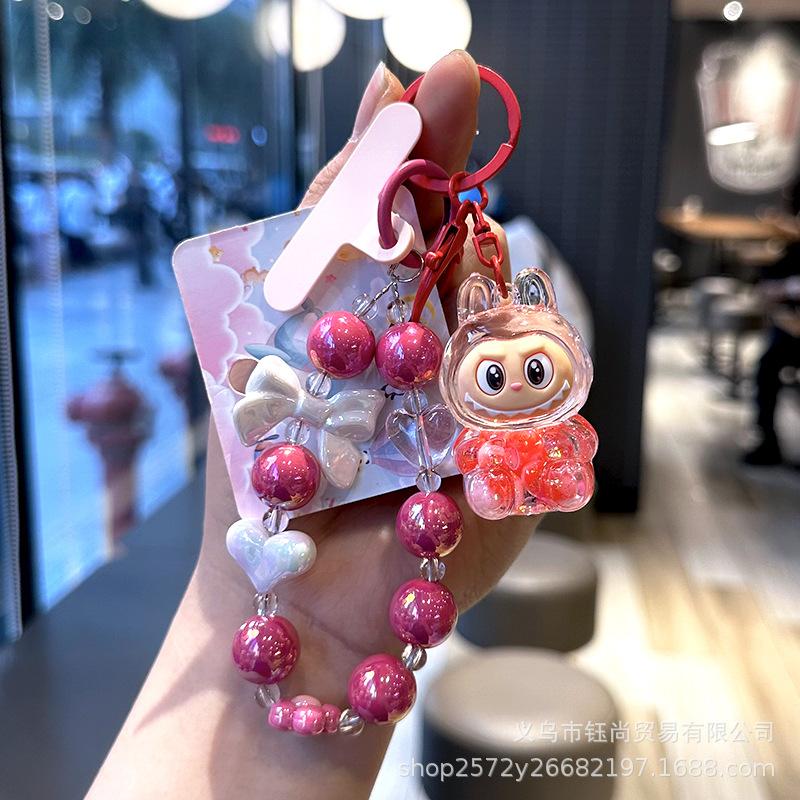 Пропитанная маслом цветная ткань с бусинами Лабубу, Чехол для телефона, Цепочка из бусин, Кукла, Школьный рюкзак, Бутылочка с песком, Маленький кулон в подарок