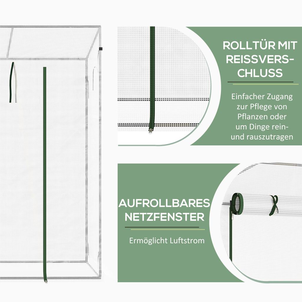 Small Walk-in Garden Greenhouse with Steel Frame, Large Roll-up Door and Windows, 200Lx76Wx168Hcm, White