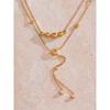 Yhpup Delicate Cubic Zirconia Double-Layer Chain Drop Tassel Luxury Necklace for Women Stainless Steel Exquisite Jewelry Gift