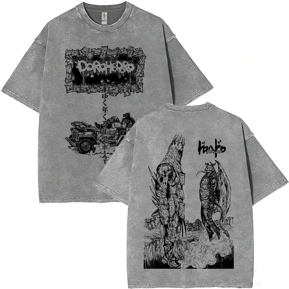 Anime Dorohedoro Kai En Vintage Washed T-shirt Cool ga Oversized T-shirts 's Clothing Gothic Horror Tee Shirt