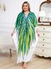 EDOLYNSA Oversize Women Kaftan Robe Outfit Bohemian Printed Vacation Chinese Knot V-neck House Bathing Suit Cover Up Q1588