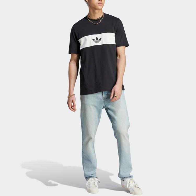 Adidas Originals Colorblock Logo Print Crewneck T-Shirt Men Tops Black HZ0703