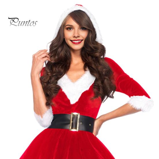 Платье для рождественского представления с пышным краем, капюшоном, V-образным вырезом и поясом, подходящего цвета, А-силуэта, с большим подолом, праздничный сценический костюм для косплея, новогодняя вечеринка, мини