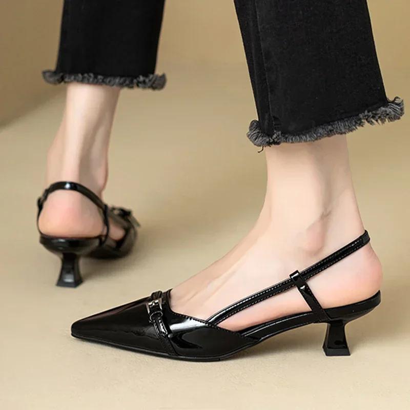 Fashion Pointed Toe Sexy Mid Heels Party Shoes Women Sandals Designer Summer Brand Pumps Slingback Casual Shoes Dress Slippers 2024 New