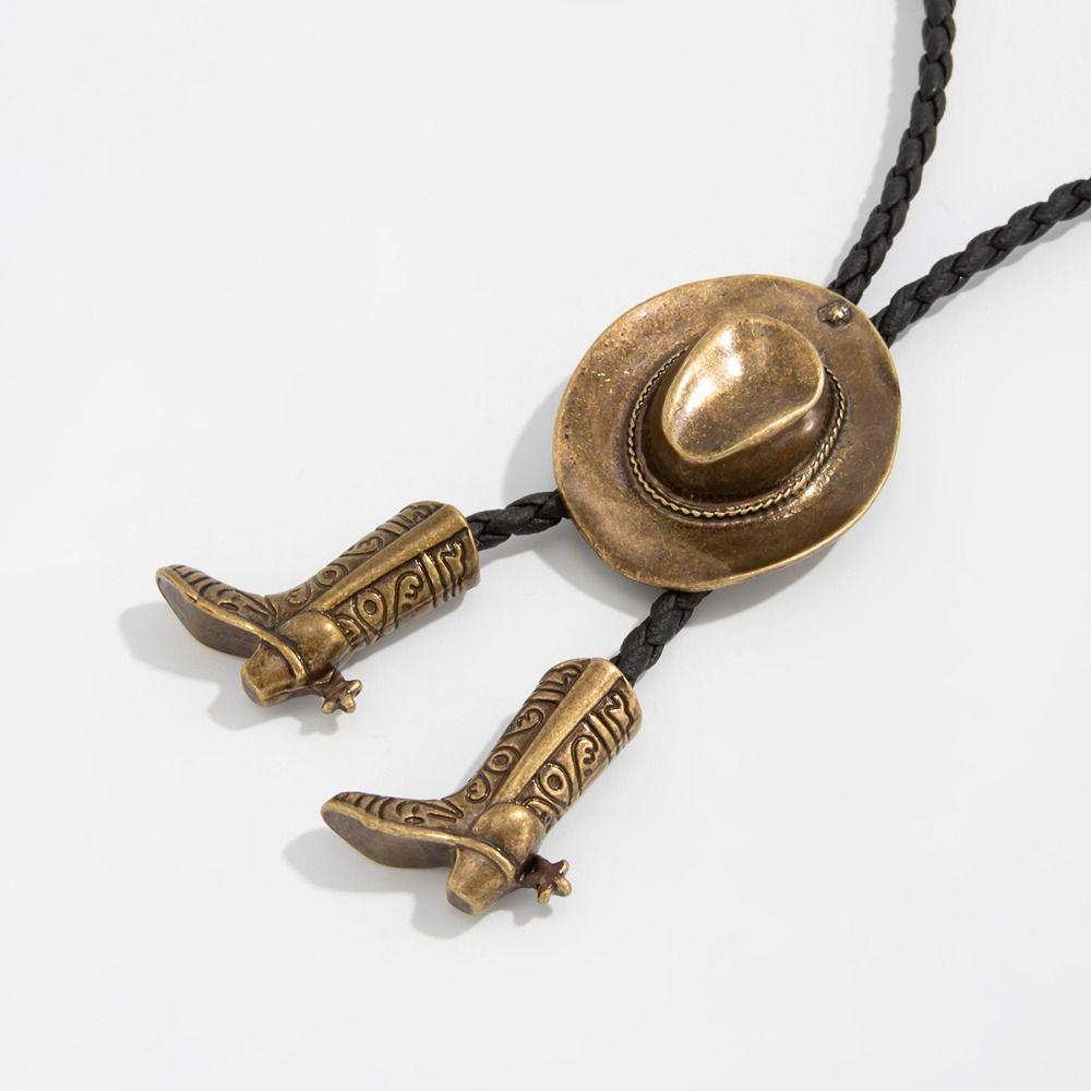Boot Pendant Ethnic Style Necklace Long PU Leather Necklace Cowboy Cap Pendant Necklace Girls