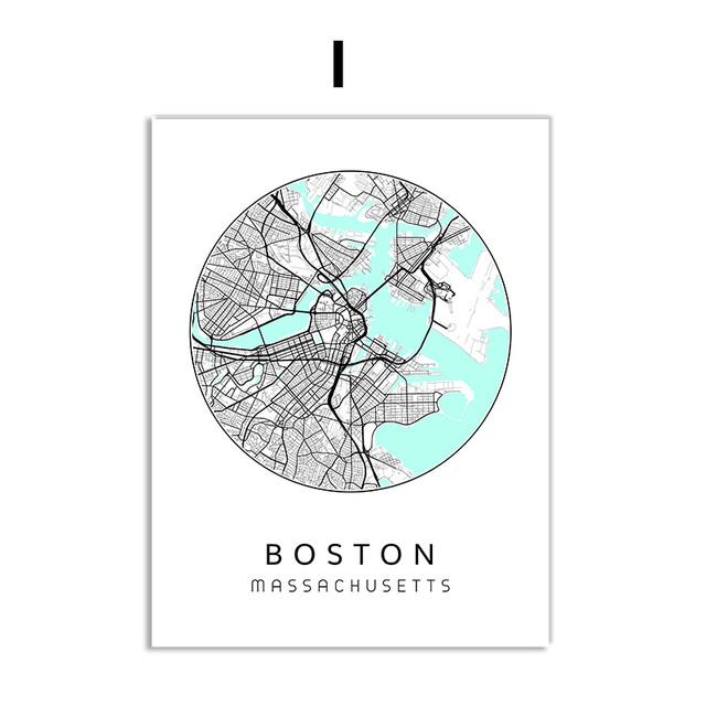 Скандинавский минималистичный холст, картина с картой мира, плакат, Бостен Лэндон, Нью-Йорк, настенное искусство, украшение для дома, комнаты, цитаты, без рамки