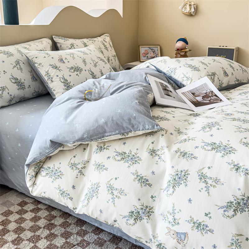 Комплект постельного белья из четырех предметов, пододеяльник из чистого хлопка с цветочным рисунком, простыня для спальни из трех предметов