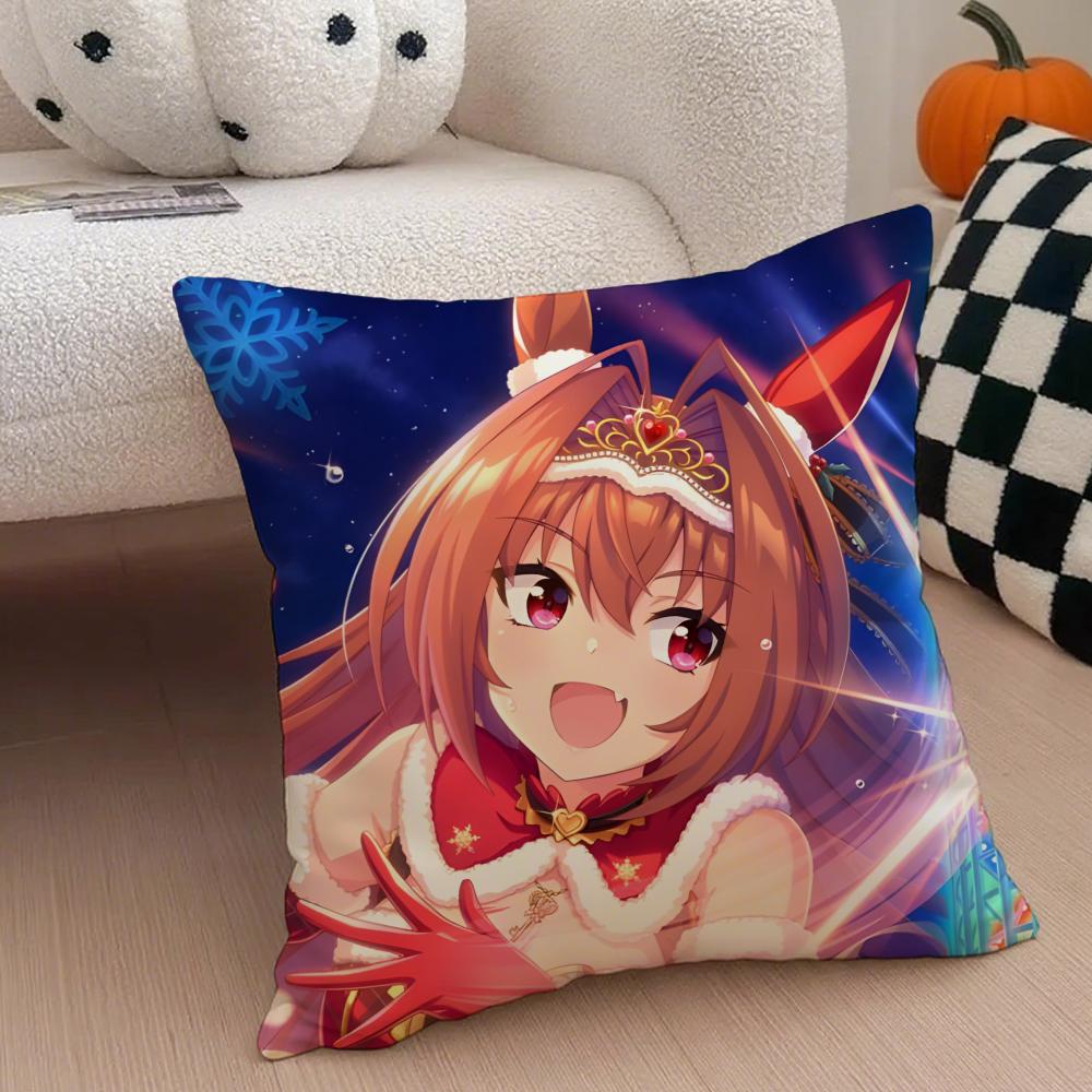Cheerful  Anime UUmamusume Pretty Derby Cushion Cover Throw Pillow Cover Hidden Button Durable Polyester Chair Cushion