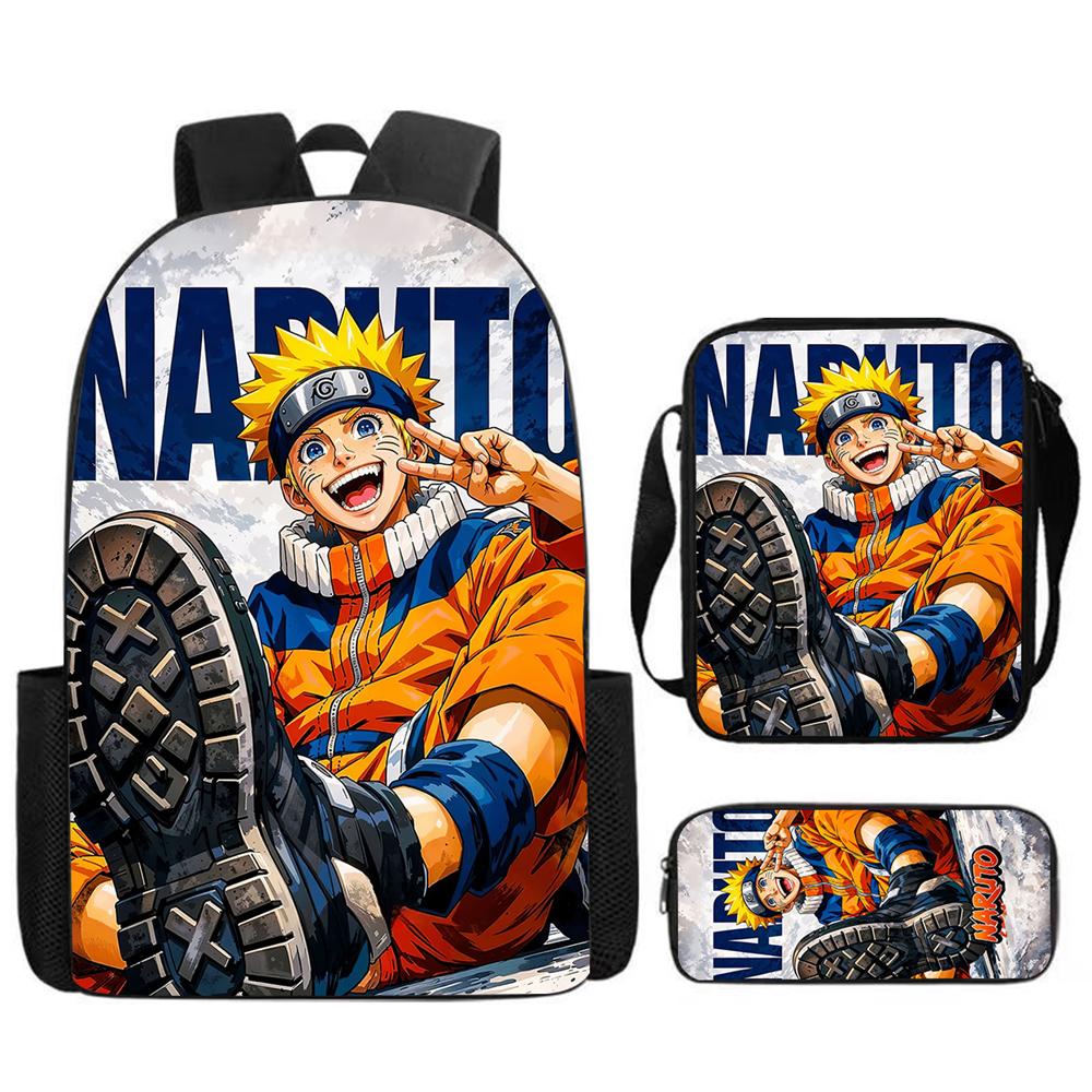 Набор из 3 предметов РЮКЗАК NARUTO для детей, Мочила с сумкой через плечо и пеналом, Легкий и прочный, для детей от 6 до 10 лет