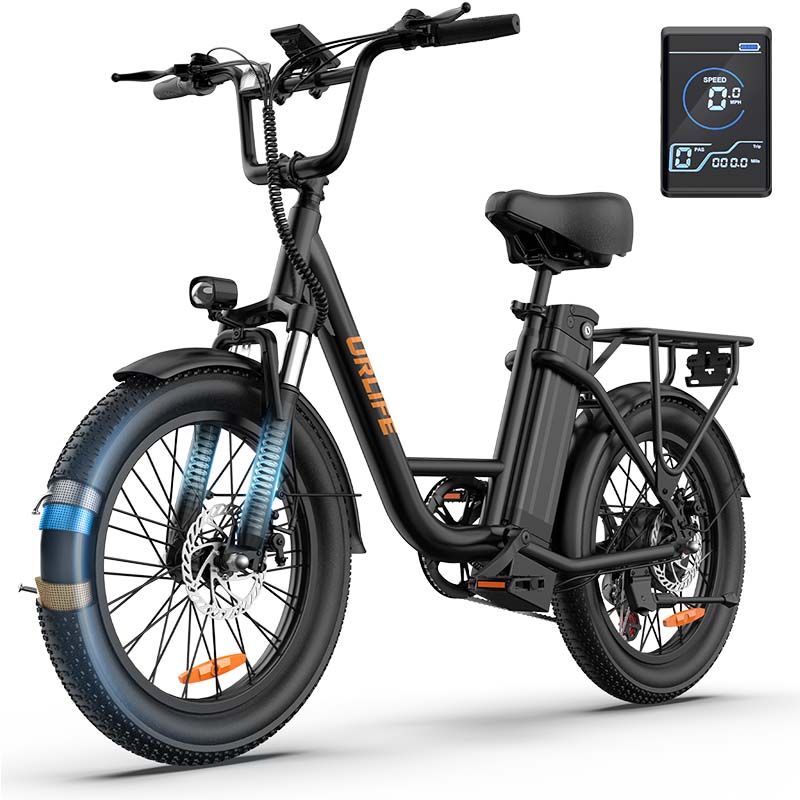 URLIFE E20 Fat Tire Electric Bike | 350W Rated Motor, 48V 13Ah Removable Battery, Shimano 7-Speed, Front Suspension Commuter E-Bike