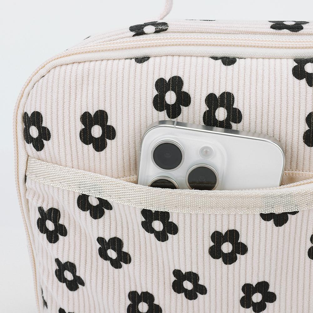 Women Corduroy Insulated Cooler with Interior Pockets Lunch Bag Zipper Closure Lunch Case Lunch Container for Work School