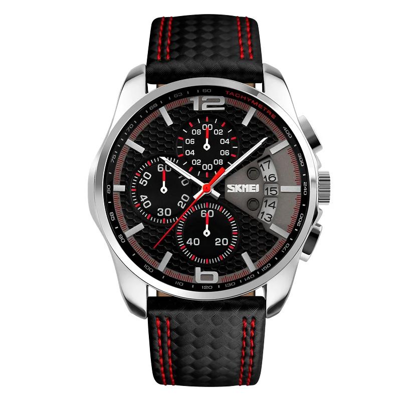 Skmei Top Brand Luxury Leather Strap 5Bar Waterproof Quartz Wristwatches Relogio Masculino Fashion Sport Mens Watches 9106