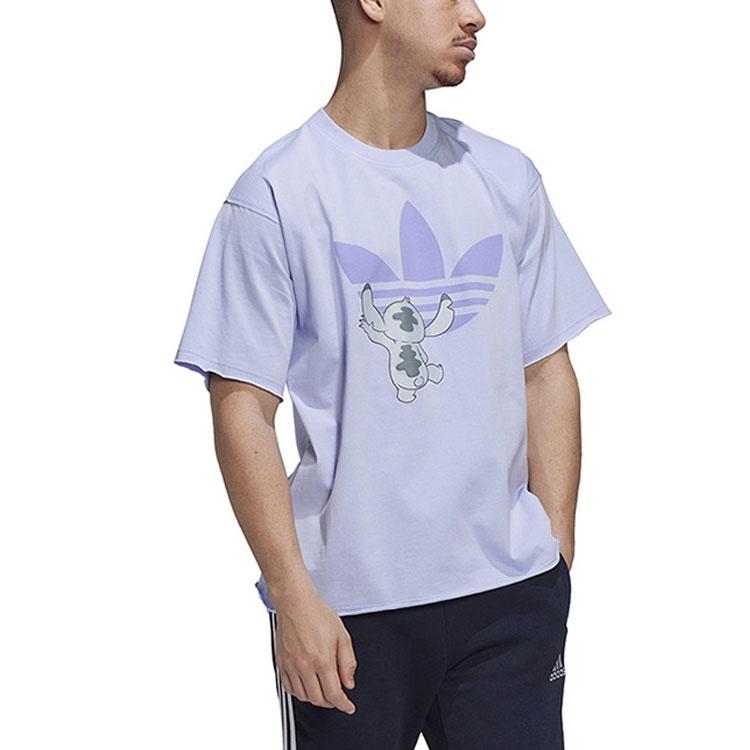 adidas originals x Disney Crossover Solid Color Stitch Cartoon Pattern Printing Short Sleeve Lavender T-Shirt Men's HT3941