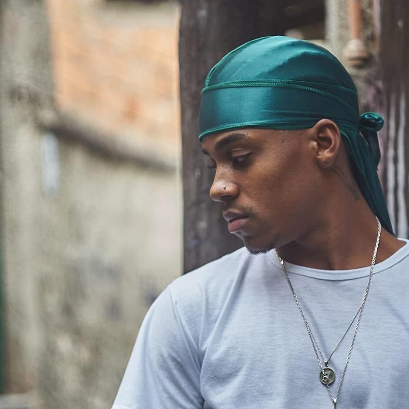 2Pcs New Silk Durag Bandana Turban Hat Men Breathable Long Tail Doo Rag for Men Durags Pirate Hat Headband