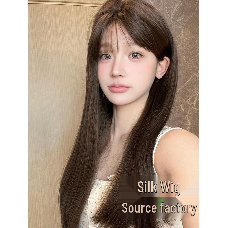 Silk Happy Long Straight Black/Brown Wigs for Women with Round Faces - Natural Lolita Style