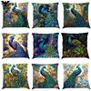 Nordic Style Oil Painting Peacock Cushion Cover 45x45cm  Linen Sofa Throw Pillow Cover Home Decorative Pillowcase