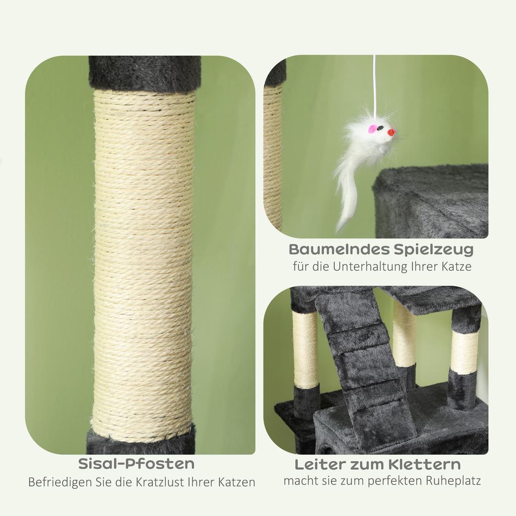 XXL Cat Tree with Cat Cave, Ladder, Climbing Tree, Multi-Level, Grey, 50x50x170cm