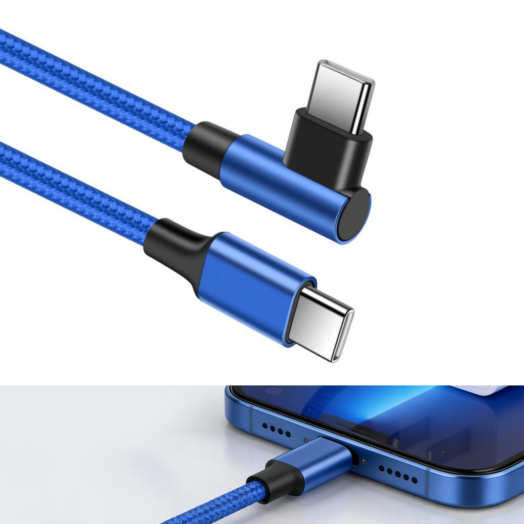 60W Power Delivery Type C Cable Right Angle Connector Nylon Braided Fast Charge And Data Cord For Phone Pad
