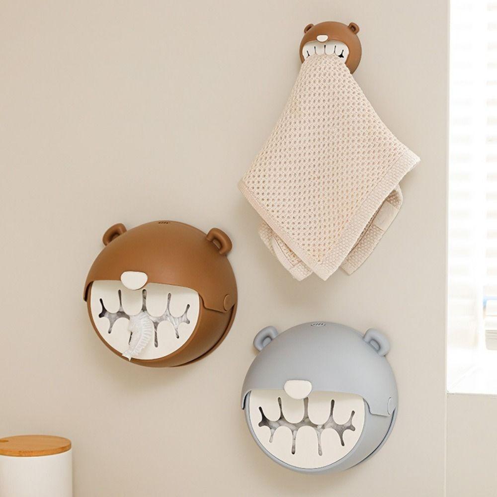 Bear Shape Plastic Wrap Storage Box Wall Mounted Extraction Food Covers Storage Box Punch-Free Large Capacity