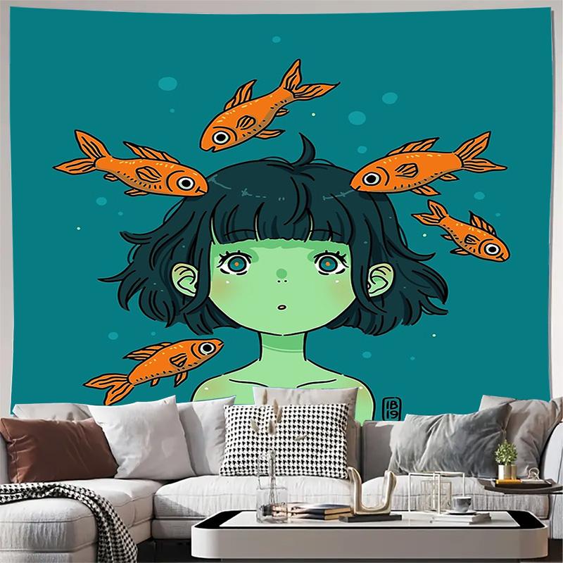 Anime Tapestry Wall Hanging Japanese Kawaii Room Decor Aesthetic Vaporwave Manga Wall Art Bedroom Dorm Decor Trendy Gift