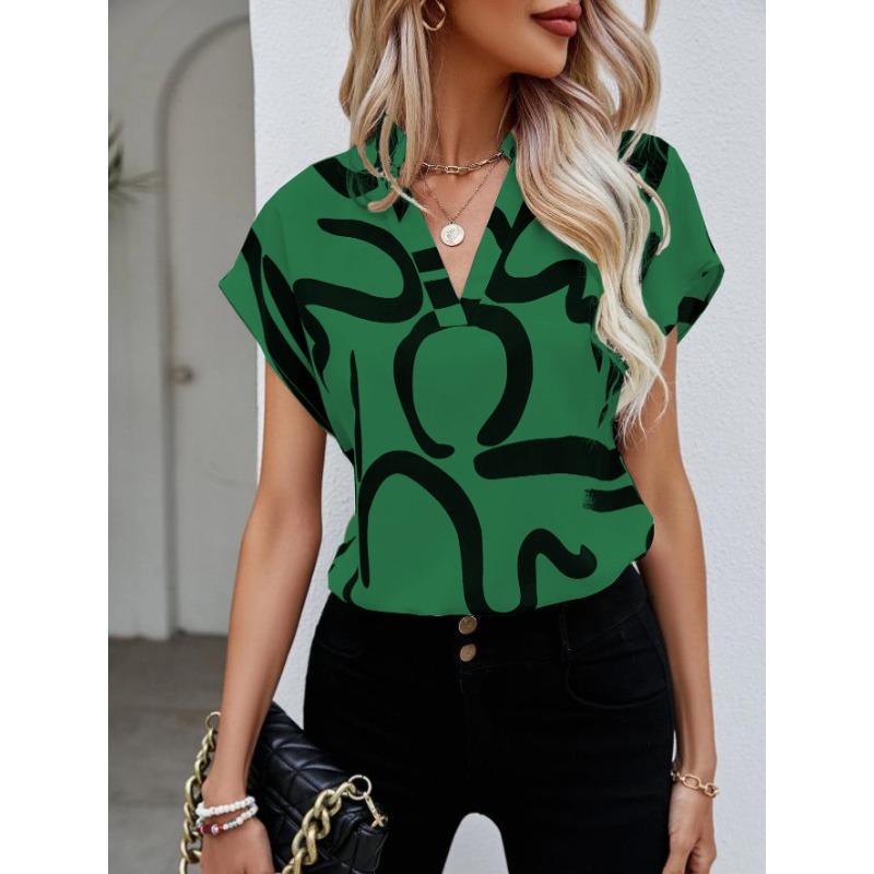 Women's Shirt Summer Bat Sleeve Tops Lady Elegant Simple Printed Casual Women's Blouse New Fashion Beach Vacation Loose Female Clothing