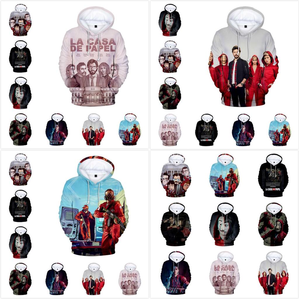 Бумажный дом 3d Толстовки Свитшоты Длинный рукав Удобный Пуловер Ограбление
