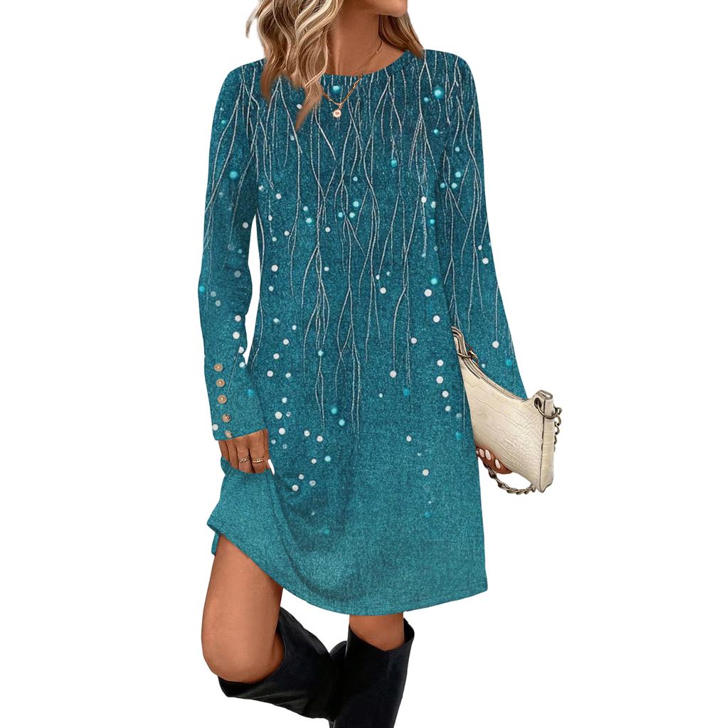 Women's Fashion Casual Dress With Pocket Decorative Buttons, Round Neck And Long Sleeves