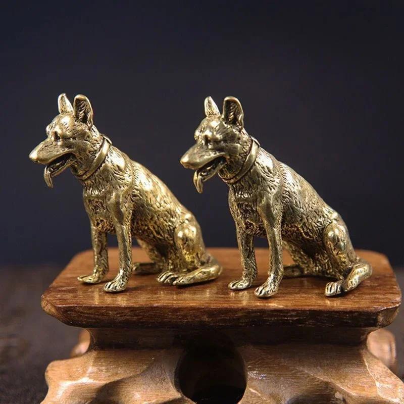 1 шт., латунная металлическая статуя собаки Lucky Fortune, маленький орнамент, фигурки маленького щенка волка, китайский настольный чай, домашнее животное, украшение для дома