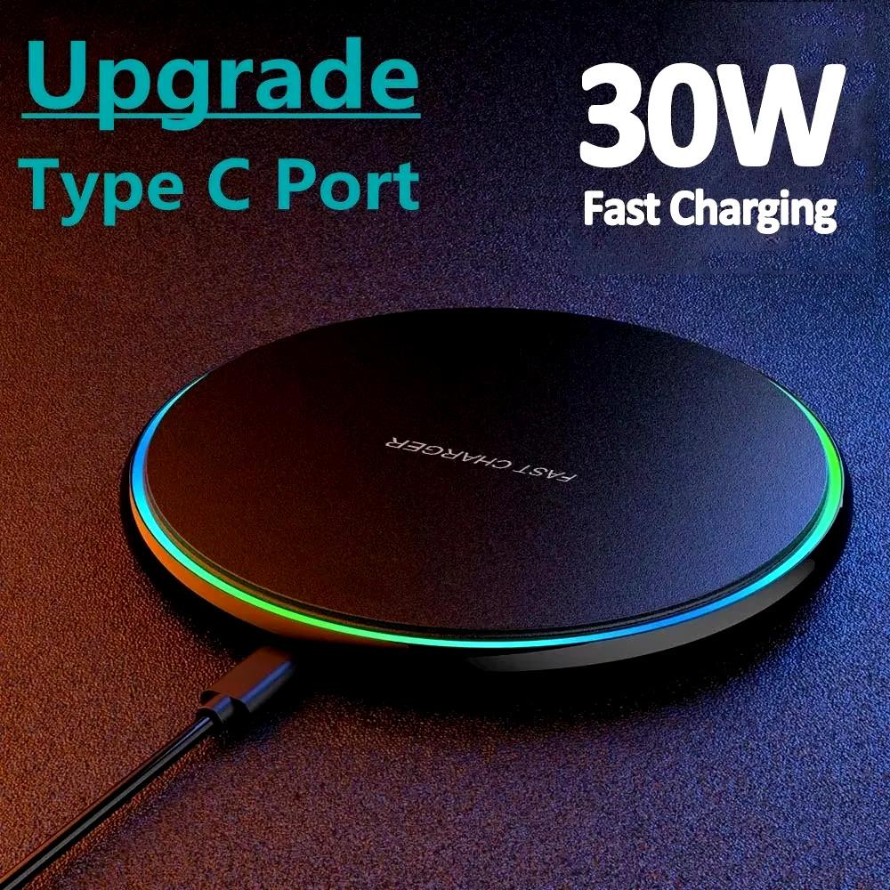 30W Wireless Fast Charger Pad Stand for iPhone 16 15 14 13 12 11 X XR Samsung S22 S21 Xiaomi Phone Quick Chargers Dock Station