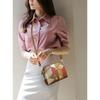Mini Colorblock Crossbody Bag Retro Rhombus Pattern Purse Fashion Shoulder Bag for Women Casual