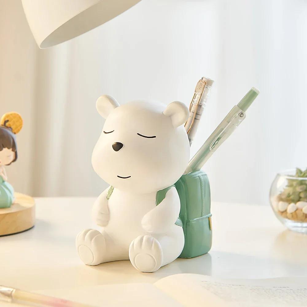 Креативный декор Фигурка медведя Хранение ручек Подставка для ручек Настольный декор Аксессуары Украшения из смолы Хранение кистей для макияжа Домашний декор